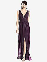 Front View Thumbnail - Aubergine & Light Nude Illusion Plunge Neck Shirred Maxi Dress