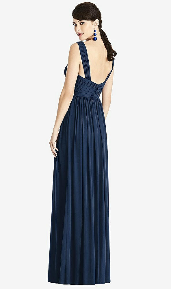 Back View - Midnight Navy & Light Nude Illusion Plunge Neck Shirred Maxi Dress