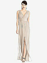 Front View Thumbnail - Nude Gray & Light Nude Illusion Plunge Neck Shirred Maxi Dress