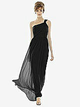 Front View Thumbnail - Black One-Shoulder Asymmetrical Draped Wrap Maxi Dress