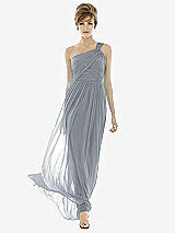 Front View Thumbnail - Platinum One-Shoulder Asymmetrical Draped Wrap Maxi Dress