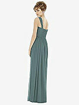 Rear View Thumbnail - Smoke Blue One-Shoulder Asymmetrical Draped Wrap Maxi Dress