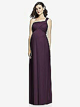 Front View Thumbnail - Aubergine One-Shoulder Asymmetrical Draped Wrap Maternity Dress