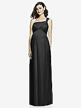 Front View Thumbnail - Black One-Shoulder Asymmetrical Draped Wrap Maternity Dress