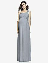 Front View Thumbnail - Platinum One-Shoulder Asymmetrical Draped Wrap Maternity Dress