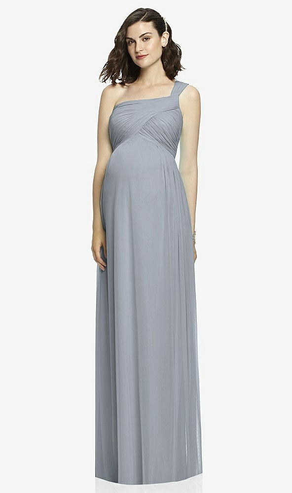 Front View - Platinum One-Shoulder Asymmetrical Draped Wrap Maternity Dress
