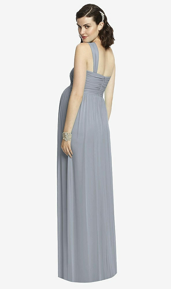 Back View - Platinum One-Shoulder Asymmetrical Draped Wrap Maternity Dress