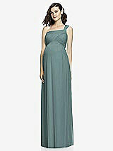 Front View Thumbnail - Smoke Blue One-Shoulder Asymmetrical Draped Wrap Maternity Dress