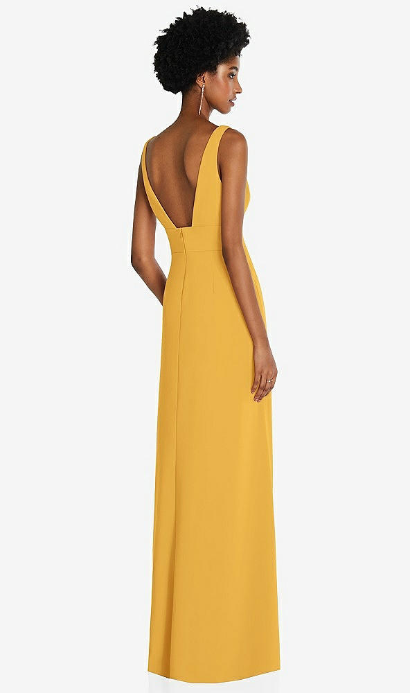 Back View - NYC Yellow Square Low-Back A-Line Dress with Front Slit and Pockets