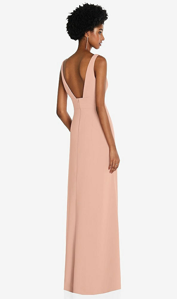 Back View - Pale Peach Square Low-Back A-Line Dress with Front Slit and Pockets