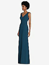 Side View Thumbnail - Atlantic Blue Square Low-Back A-Line Dress with Front Slit and Pockets