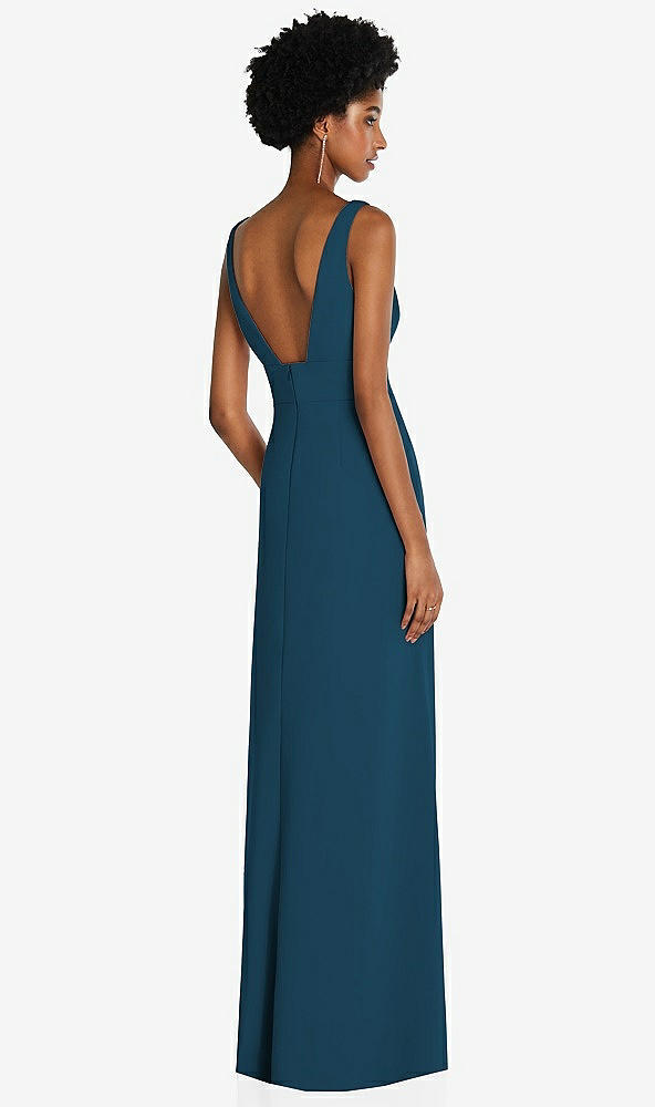 Back View - Atlantic Blue Square Low-Back A-Line Dress with Front Slit and Pockets