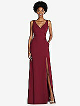 Front View Thumbnail - Burgundy Square Low-Back A-Line Dress with Front Slit and Pockets