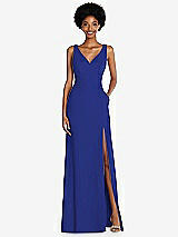 Front View Thumbnail - Cobalt Blue Square Low-Back A-Line Dress with Front Slit and Pockets