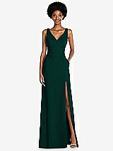 Front View Thumbnail - Evergreen Square Low-Back A-Line Dress with Front Slit and Pockets