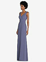 Side View Thumbnail - French Blue Square Low-Back A-Line Dress with Front Slit and Pockets