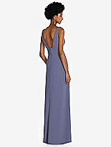 Rear View Thumbnail - French Blue Square Low-Back A-Line Dress with Front Slit and Pockets