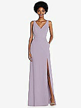 Front View Thumbnail - Lilac Haze Square Low-Back A-Line Dress with Front Slit and Pockets
