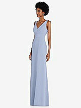 Side View Thumbnail - Sky Blue Square Low-Back A-Line Dress with Front Slit and Pockets
