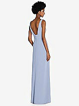 Rear View Thumbnail - Sky Blue Square Low-Back A-Line Dress with Front Slit and Pockets