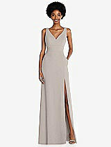 Front View Thumbnail - Taupe Square Low-Back A-Line Dress with Front Slit and Pockets