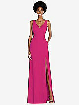 Front View Thumbnail - Think Pink Square Low-Back A-Line Dress with Front Slit and Pockets