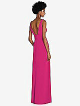 Rear View Thumbnail - Think Pink Square Low-Back A-Line Dress with Front Slit and Pockets