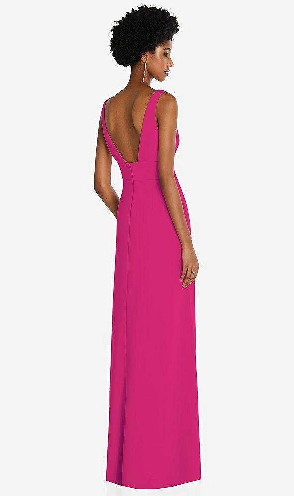Back View - Think Pink Square Low-Back A-Line Dress with Front Slit and Pockets