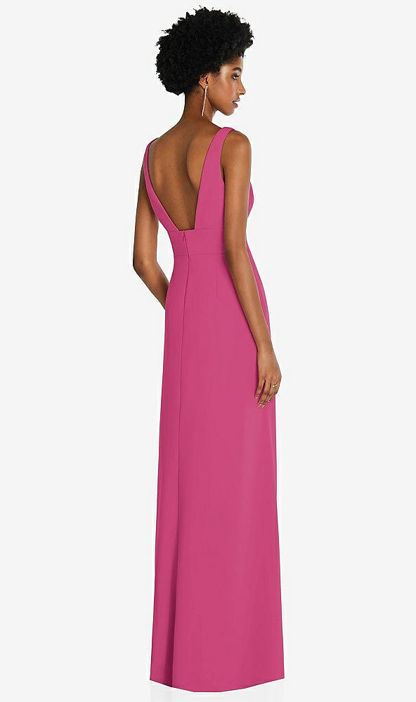 Back View - Tea Rose Square Low-Back A-Line Dress with Front Slit and Pockets