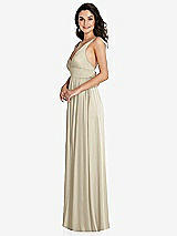 Side View Thumbnail - Champagne Deep V-Neck Shirred Skirt Maxi Dress with Convertible Straps