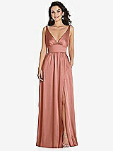 Front View Thumbnail - Desert Rose Deep V-Neck Shirred Skirt Maxi Dress with Convertible Straps