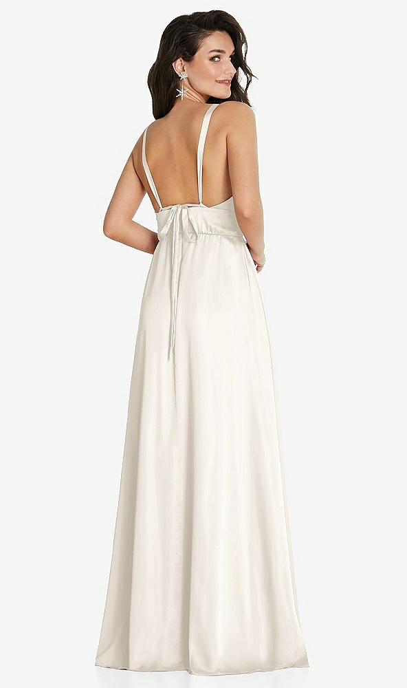 Back View - Ivory Deep V-Neck Shirred Skirt Maxi Dress with Convertible Straps