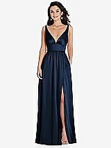 Front View Thumbnail - Midnight Navy Deep V-Neck Shirred Skirt Maxi Dress with Convertible Straps