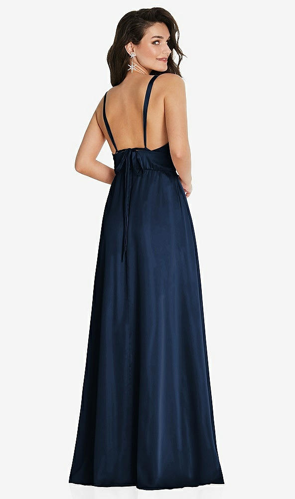 Back View - Midnight Navy Deep V-Neck Shirred Skirt Maxi Dress with Convertible Straps