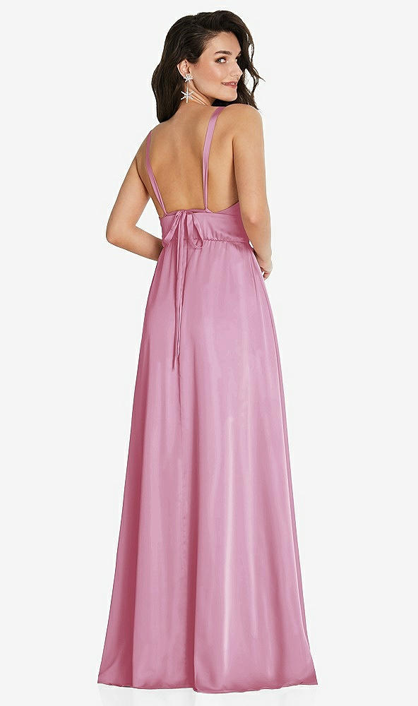 Back View - Powder Pink Deep V-Neck Shirred Skirt Maxi Dress with Convertible Straps