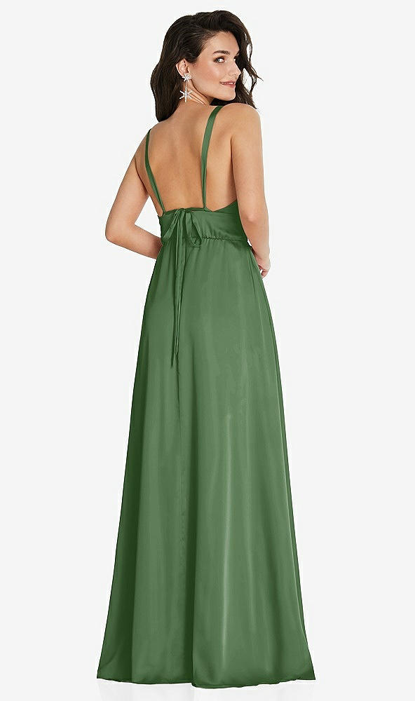 Back View - Vineyard Green Deep V-Neck Shirred Skirt Maxi Dress with Convertible Straps