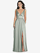 Front View Thumbnail - Willow Green Deep V-Neck Shirred Skirt Maxi Dress with Convertible Straps