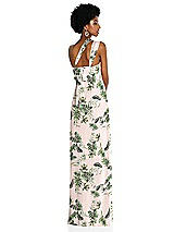 Alt View 2 Thumbnail - Palm Beach Print Draped Chiffon Grecian Column Gown with Convertible Straps