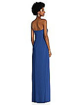 Alt View 4 Thumbnail - Classic Blue Draped Chiffon Grecian Column Gown with Convertible Straps