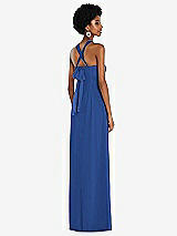 Side View Thumbnail - Classic Blue Draped Chiffon Grecian Column Gown with Convertible Straps