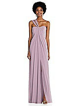 Alt View 1 Thumbnail - Suede Rose Draped Chiffon Grecian Column Gown with Convertible Straps