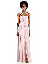 Alt View 1 Thumbnail - Ballet Pink Draped Chiffon Grecian Column Gown with Convertible Straps