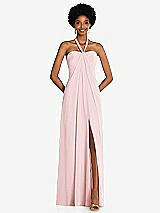 Front View Thumbnail - Ballet Pink Draped Chiffon Grecian Column Gown with Convertible Straps