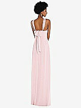 Rear View Thumbnail - Ballet Pink Draped Chiffon Grecian Column Gown with Convertible Straps