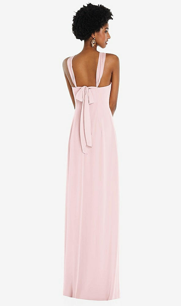 Back View - Ballet Pink Draped Chiffon Grecian Column Gown with Convertible Straps
