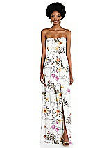 Alt View 3 Thumbnail - Butterfly Botanica Ivory Draped Chiffon Grecian Column Gown with Convertible Straps