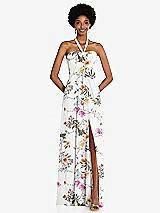 Front View Thumbnail - Butterfly Botanica Ivory Draped Chiffon Grecian Column Gown with Convertible Straps