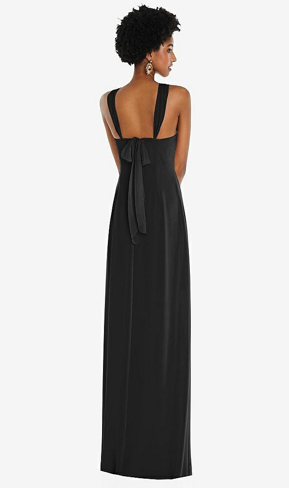 Back View - Black Draped Chiffon Grecian Column Gown with Convertible Straps