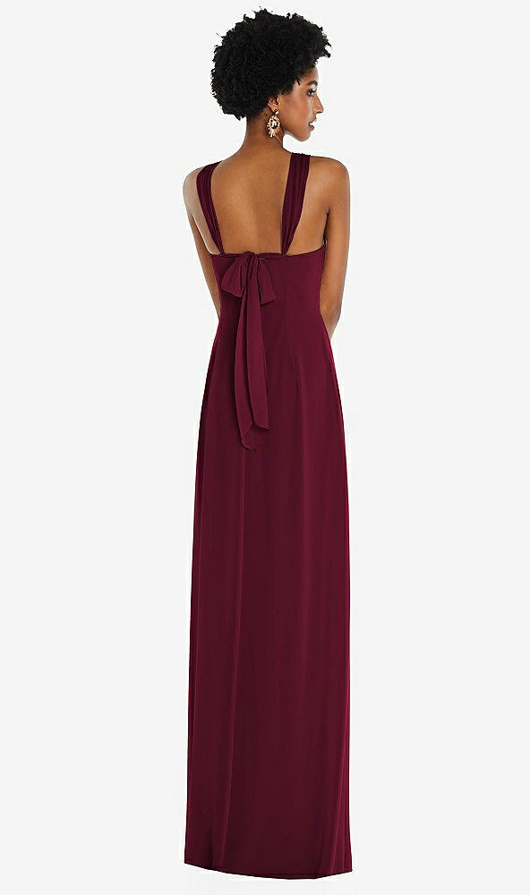 Back View - Cabernet Draped Chiffon Grecian Column Gown with Convertible Straps