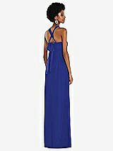 Side View Thumbnail - Cobalt Blue Draped Chiffon Grecian Column Gown with Convertible Straps